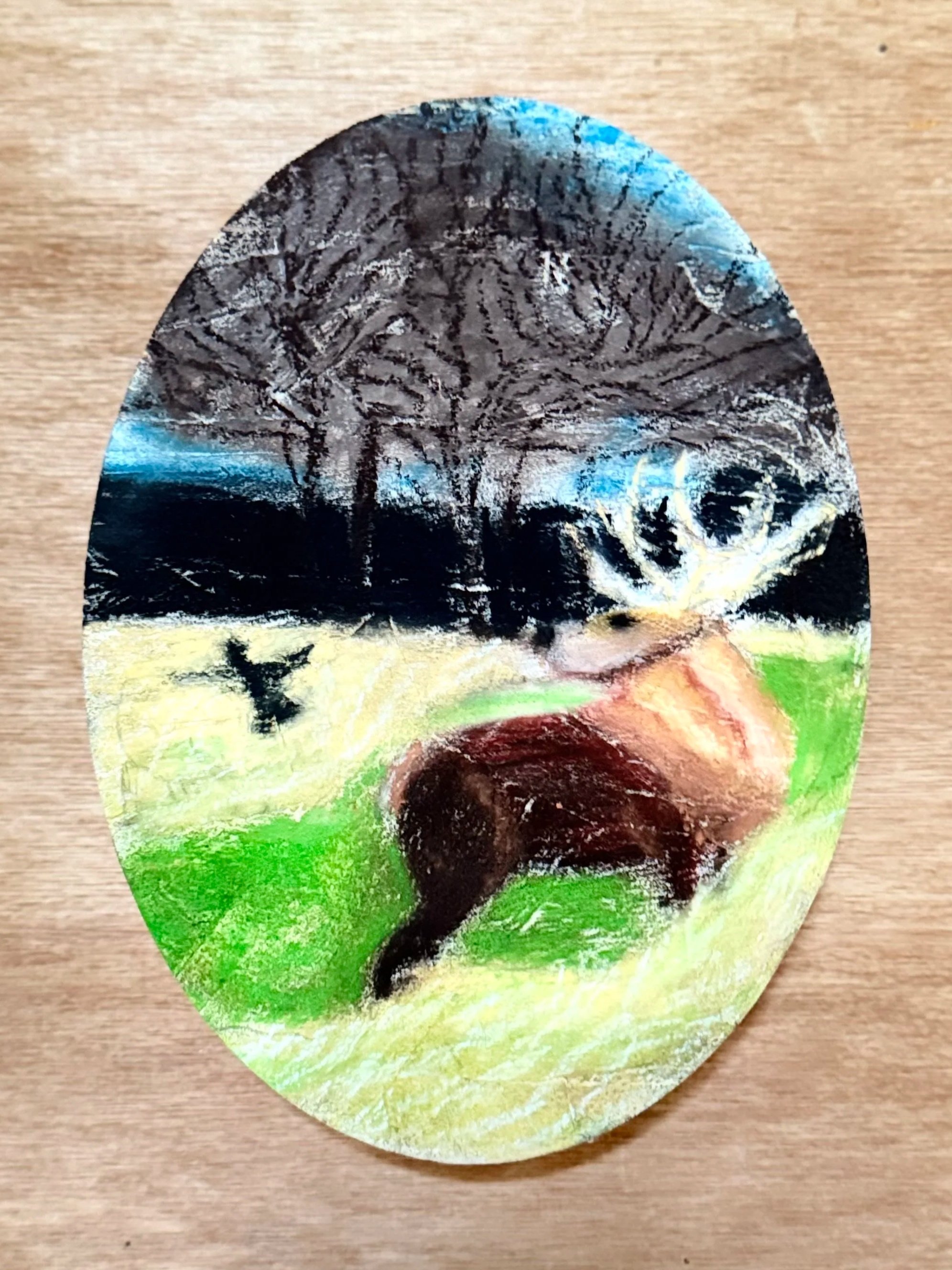 Hampton Hill Face-Off (2026), 14 x 19 x 1.8 cm, pastel on osb