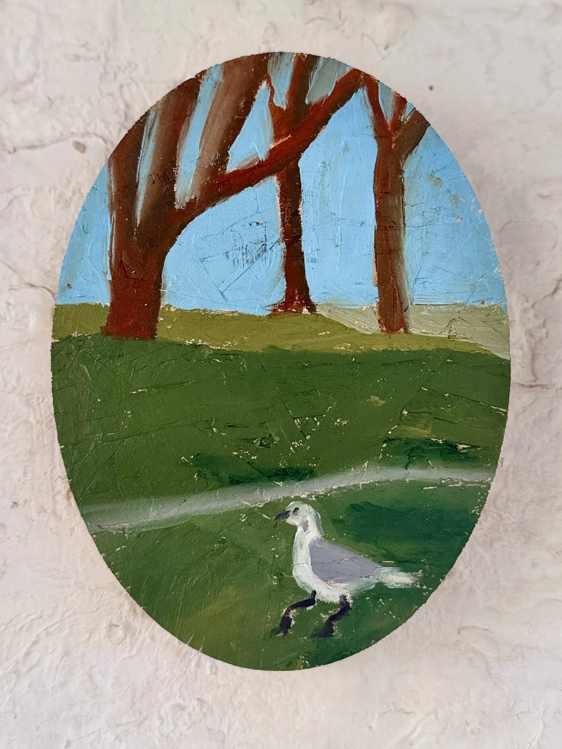 Gull-f Course (2026), 14 x 19 x 1.8 cm, oil on osb  .