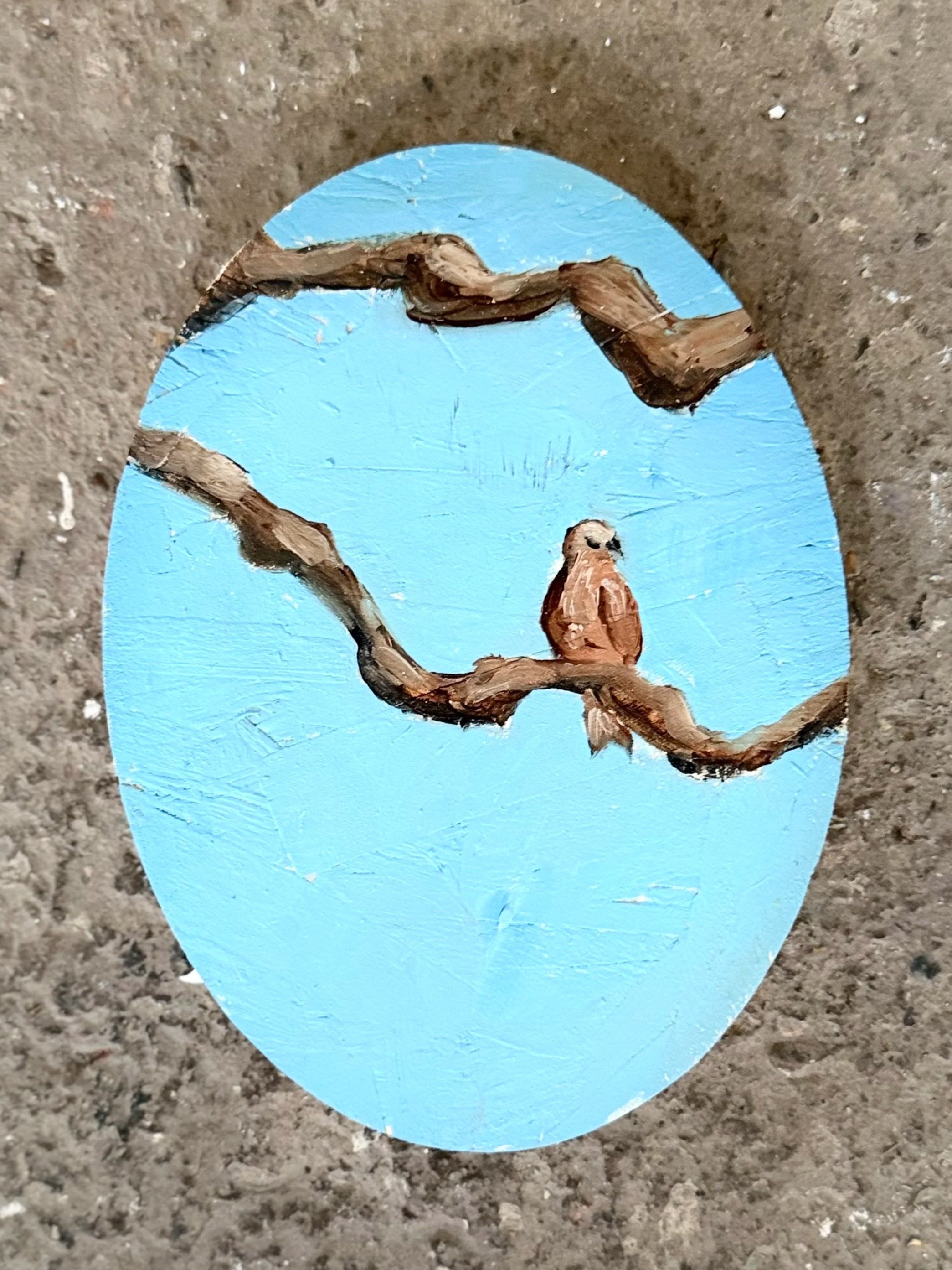 Resting Kite at Pinner (2026), 14 x 19 x 1.8 cm, oil on osb