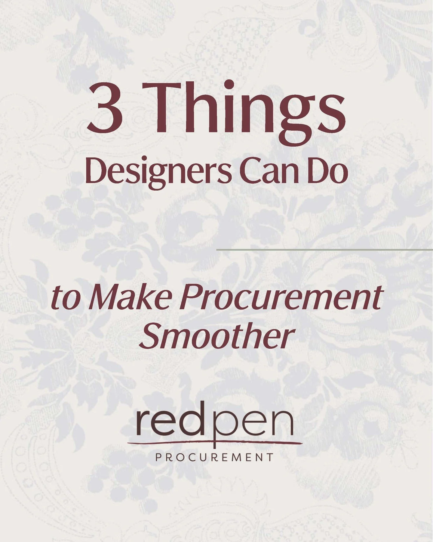 Procurement gets smoother when designers make a few strategic moves early. Here are the three that matter most.
Save this for your next project. 🖋️

Link in bio to talk with our team! 

#FFandE #FFEProcurement #RedPenProcurement #InteriorDesign #Ban