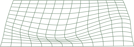 A black background with a 3D grid of green lines forming a wavy, distorted surface.