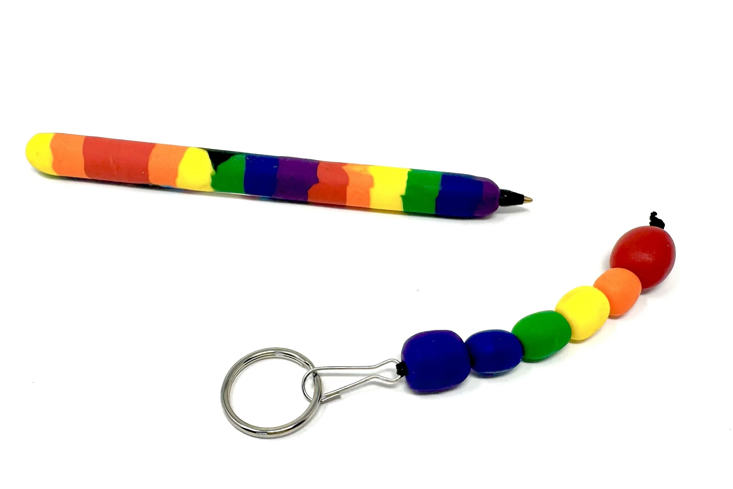 LGBTQIA+ Polymer Clay Covered Pen and Matching Keyring