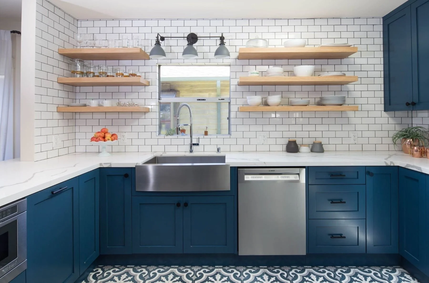 Blue Kitchen with Floating Shelfs - Torrance, CA