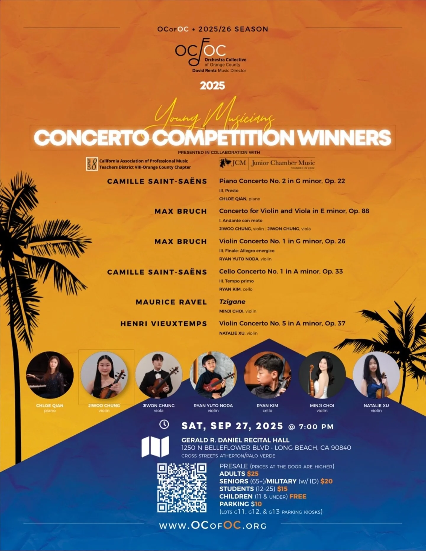 Congratulations to all the winners of JCM&rsquo;s 2025 Concerto Competition!

Join us for the Winners Concert &amp; Awards Ceremony
Saturday, September 27, 2025, 7 PM
CSULB&rsquo;s Daniel Recital Hall
Featuring performances by our 1st place winners w