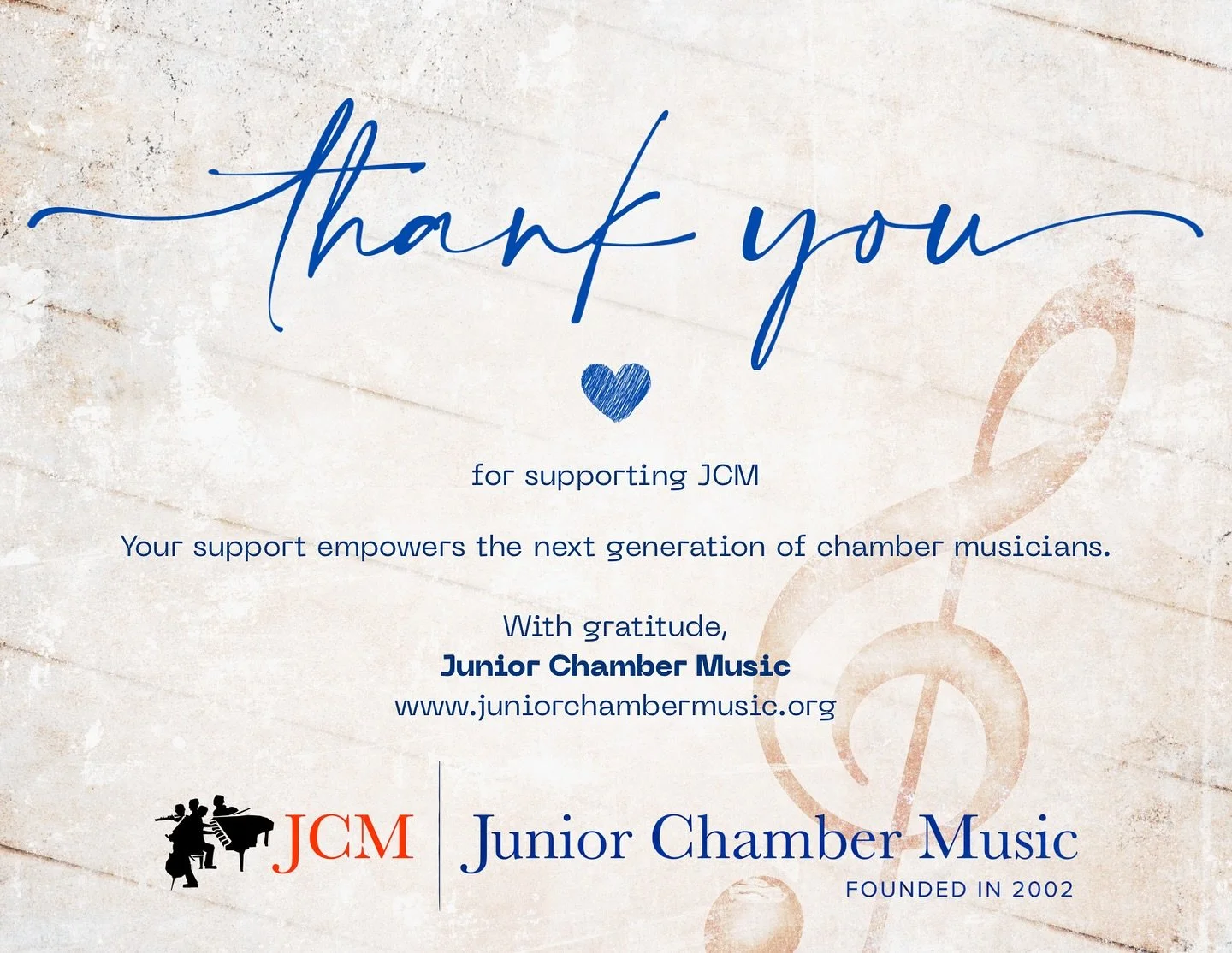 We&rsquo;ve been receiving donations from families, and we&rsquo;re deeply grateful. 

Your support helps us continue nurturing young musicians through the art of chamber music. 

Thank you for being part of this journey with us! 

#JCMfamily #Chambe