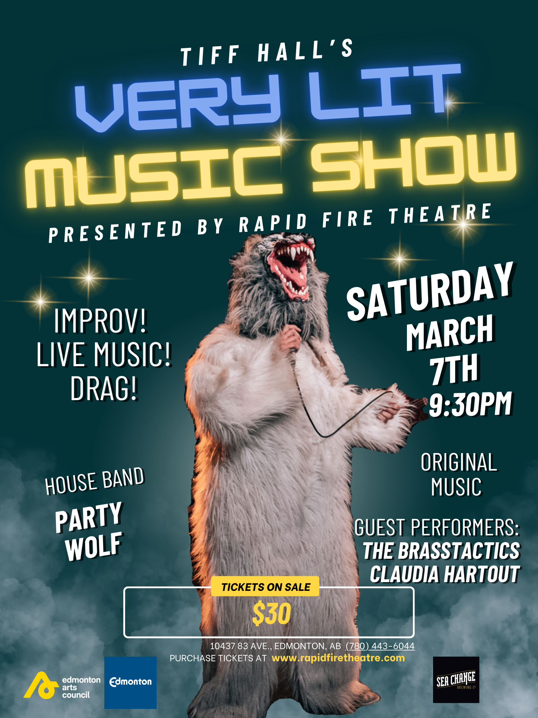 Tiff Hall's Very lit Music show at the Rapid Fire Theatre in Edmonton Alberta. Live music, drag, and improv make a very lit variety show!