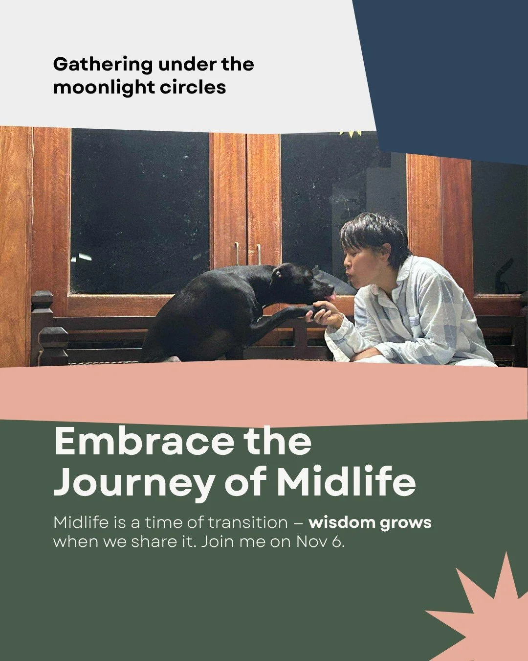 Why I hold these circles …
Midlife is a time of transition, but it doesn’t have to be lonely or confusing.
Gathering under the moonlight reminds me: wisdom grows when we share it. π
I’d be honoured to have you join me on Nov 6.