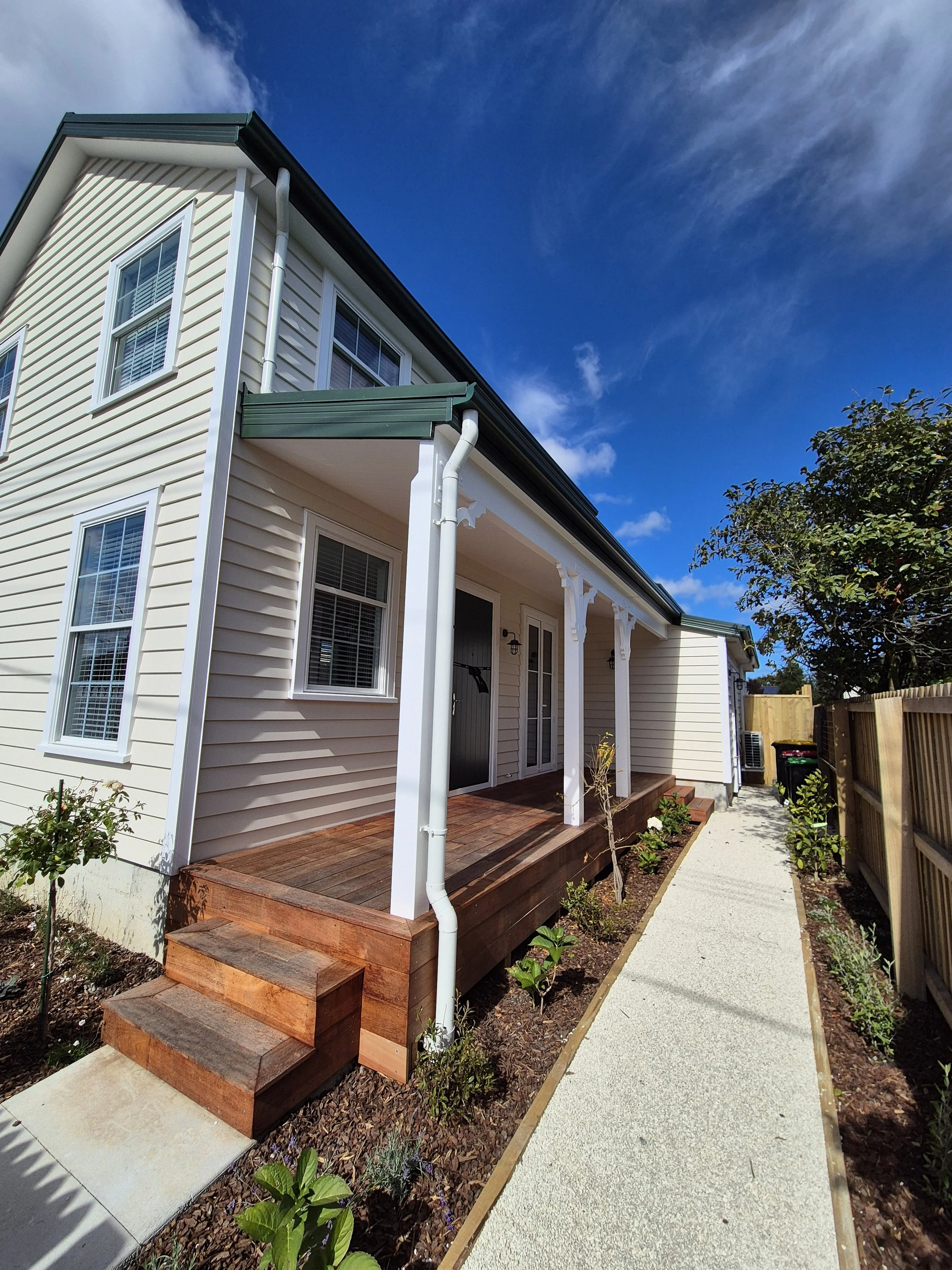 Residential landscaping project in Christchurch for Brookfield townhouses, featuring plant selections and planting, garden prep, mulching and finishes by Outright Property Services