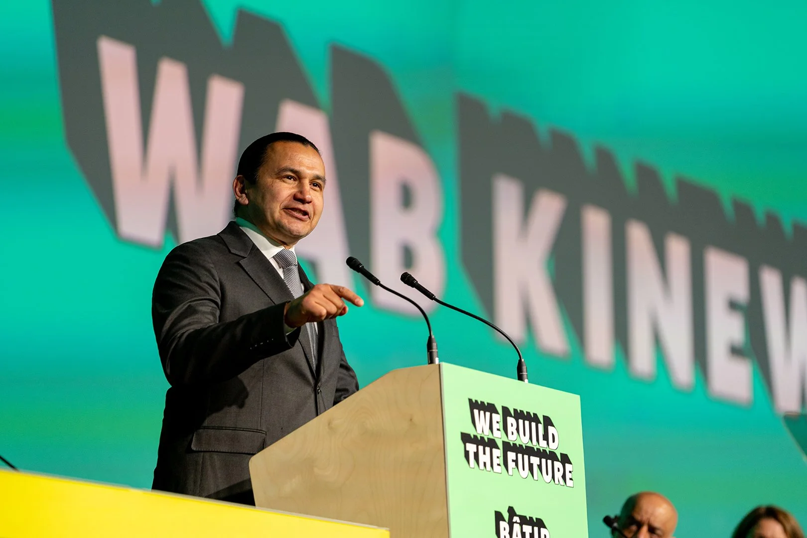 May 12, 2026 - Wab Kinew, Premier of Manitoba, charms the crowd at the 2026 CLC Convention.