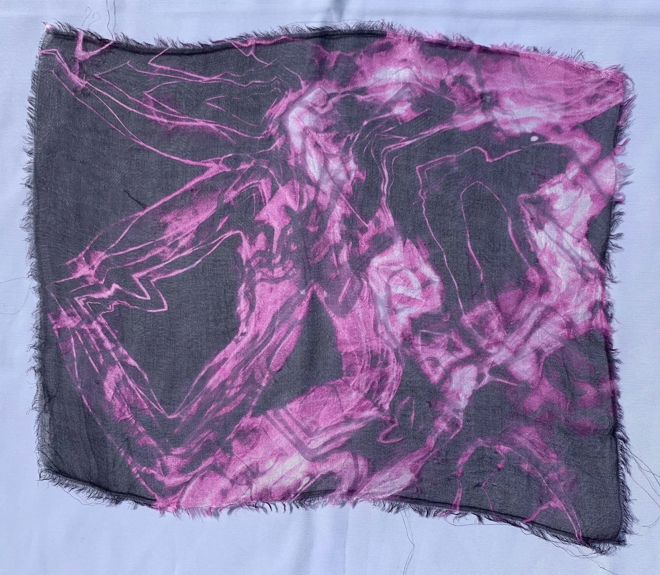 Silk organza sample, dyed with MX dye using arashi technique, 6"x8"