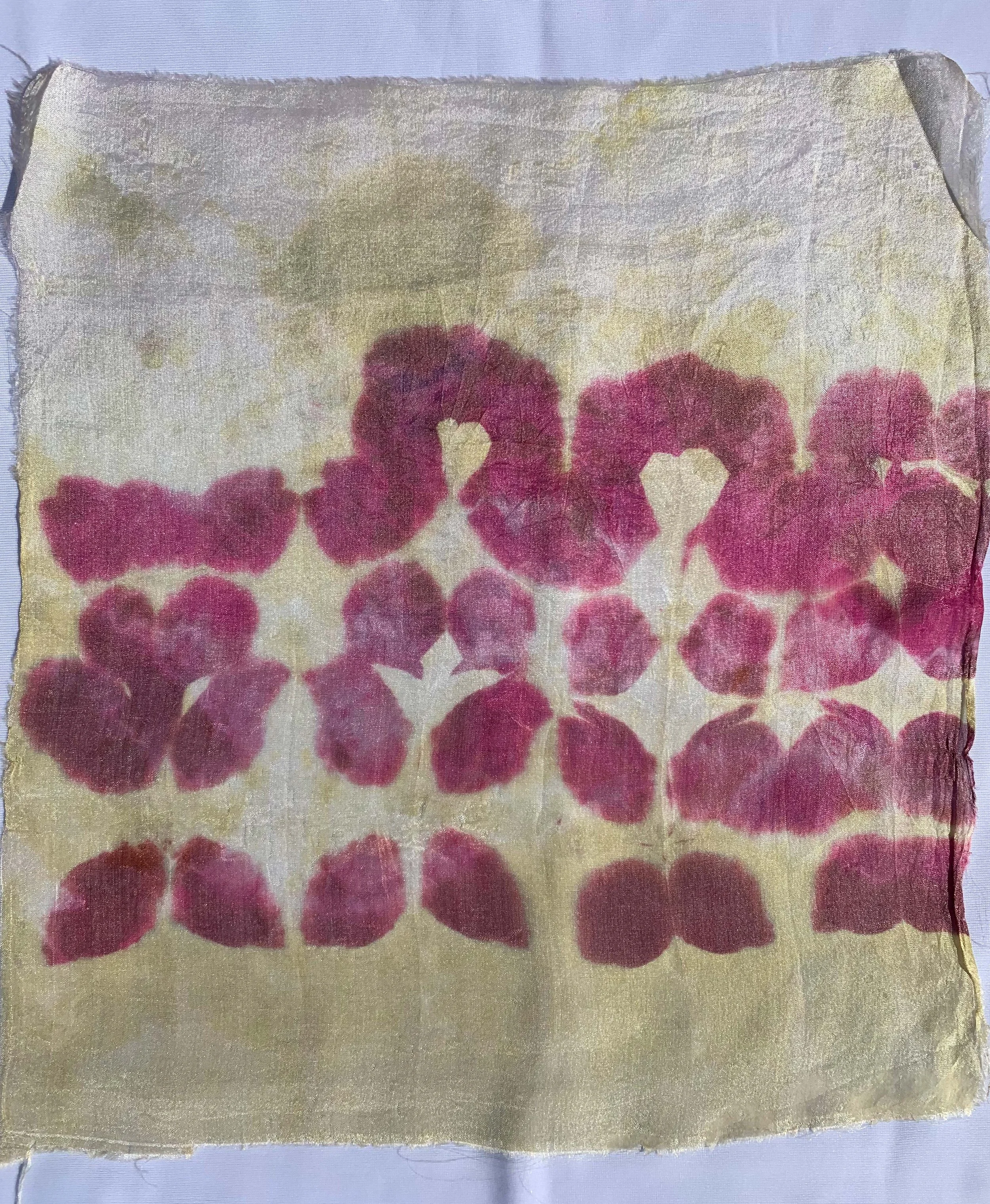China silk sample, Dyed using MX dye using a folding technique, 9"x 9"