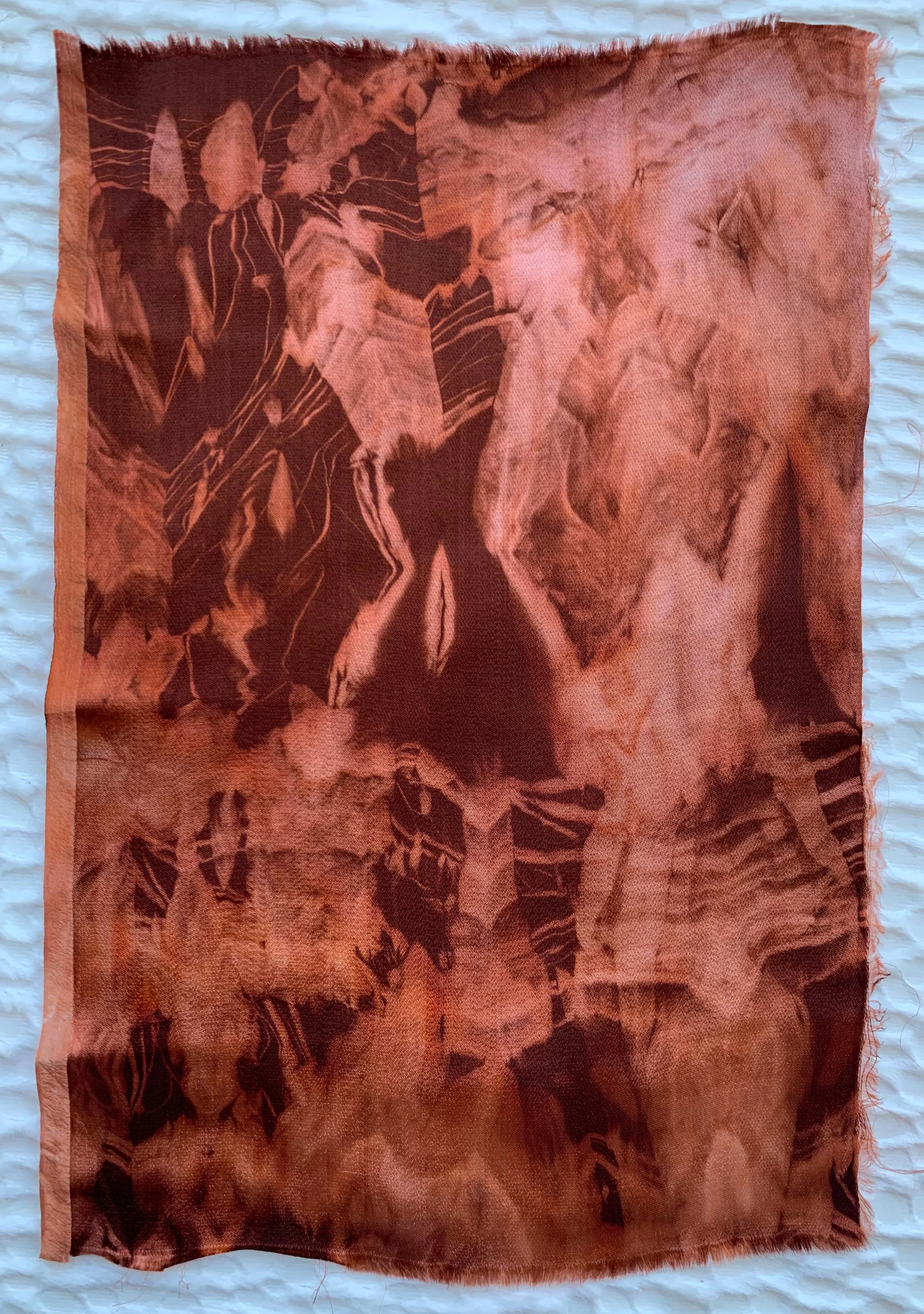 Satin silk sample, dyed with MX dye using arashi technique, 7"x 4"