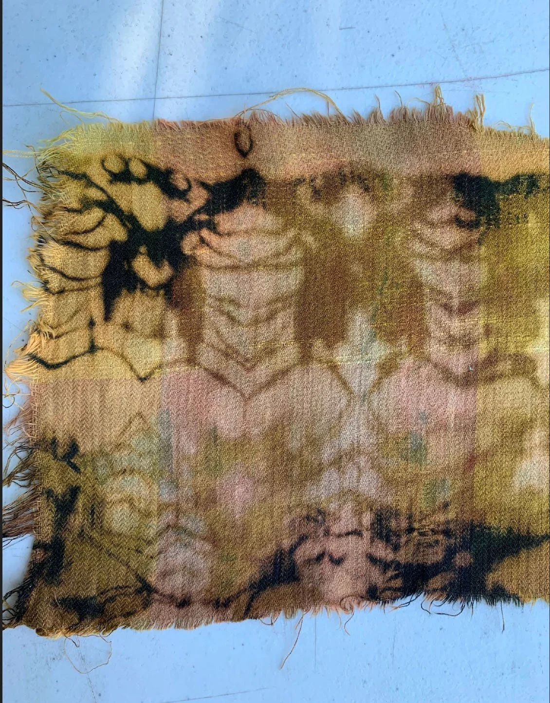Cotton sample, immersed in bleach bath using clamping technique, 5"x5"