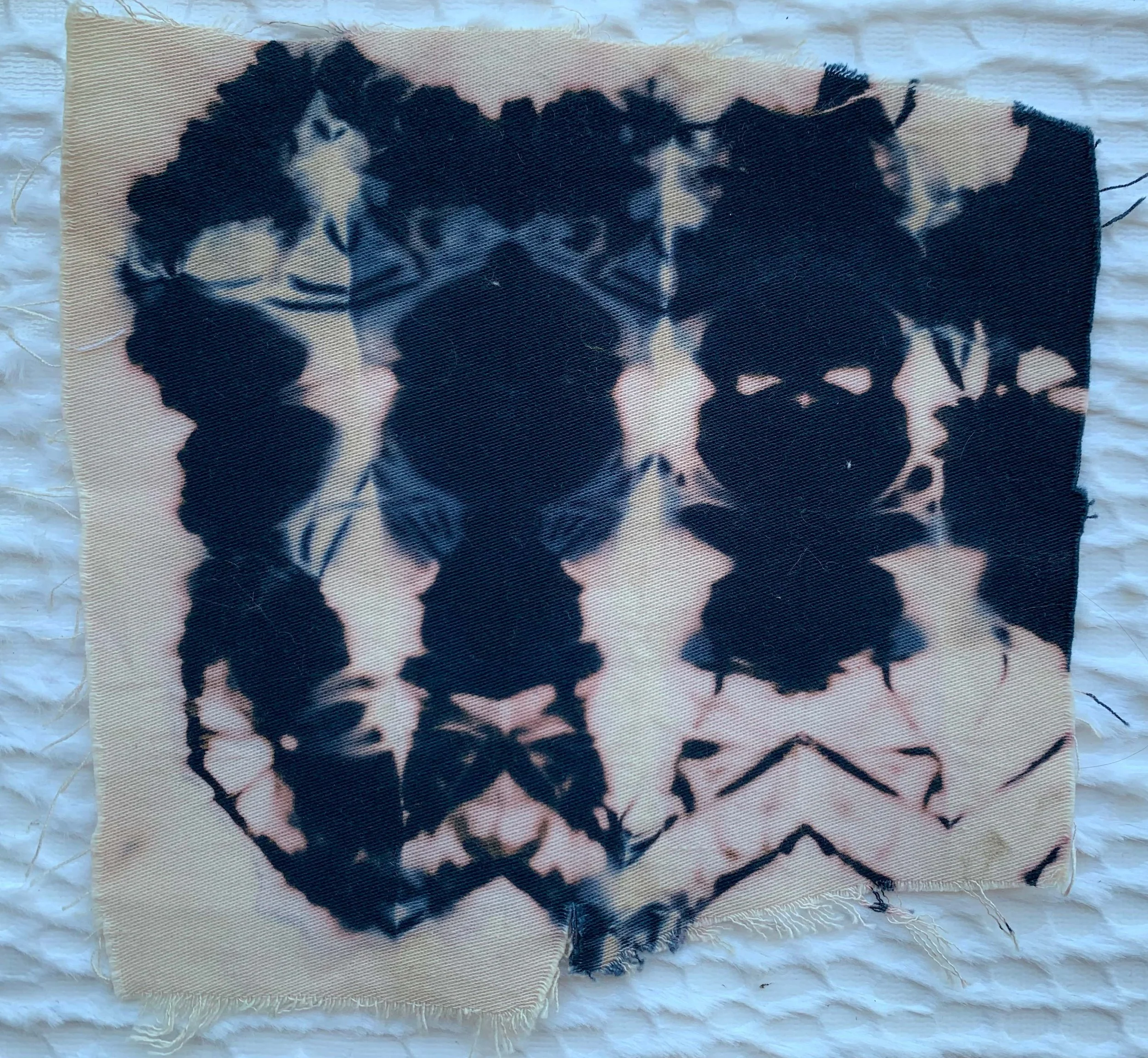 Cotton sample, Fabric was immersed in a bleach water bath using a folding technique, 4"x 3"