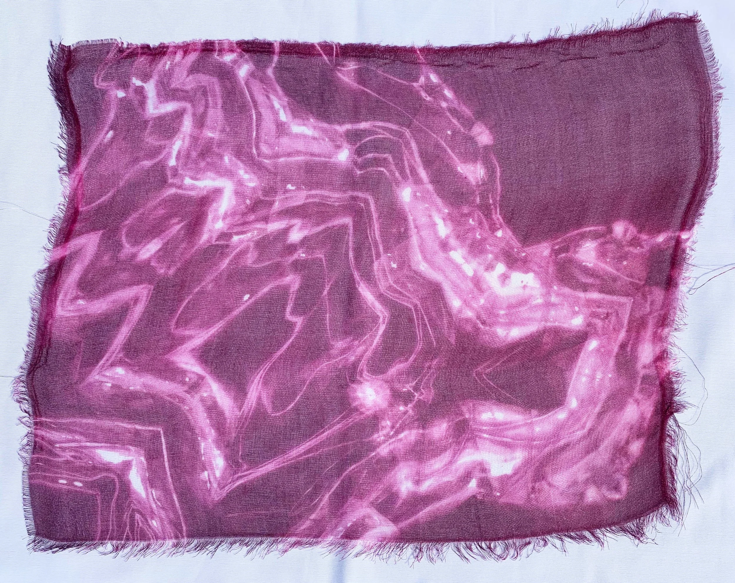 Silk organza, Dyed using MX dye using arashi technique, 7" x 9"