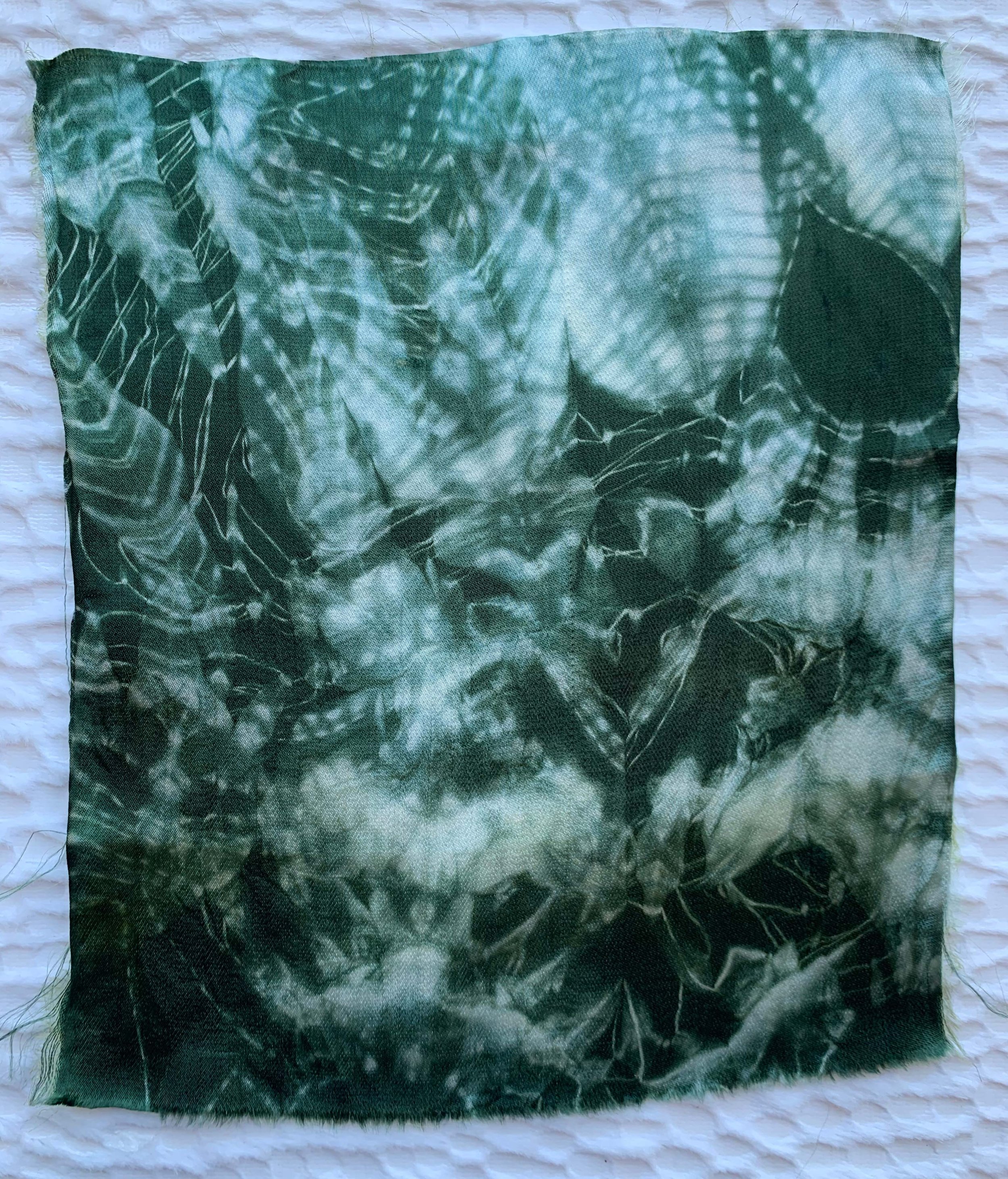 Satin silk sample, dyed using MX dye using arashi technique, 7"x 6"