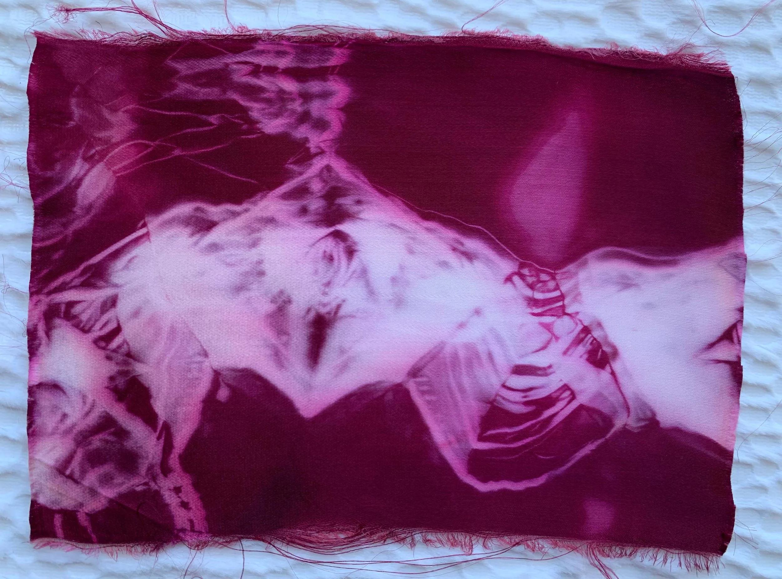 Silk satin sample, dyed with acid dye using the arashi technique, 4"x 6"