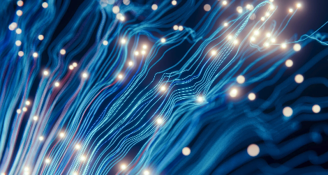 Blue lines with lit up circles.