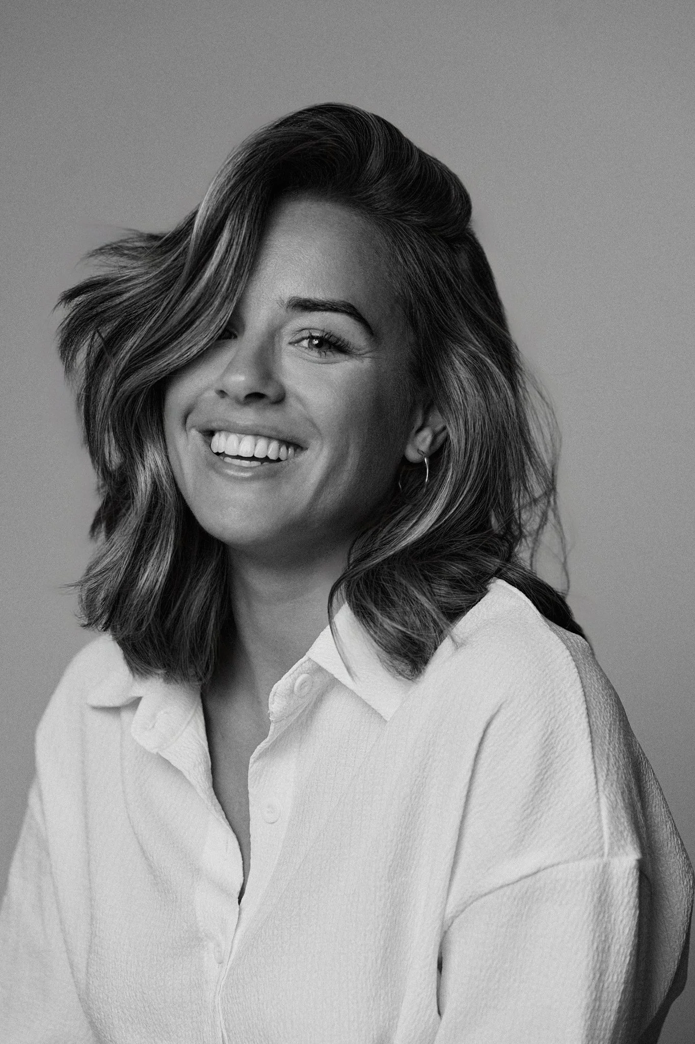 Georgia May Foote studio portrait in Manchester, black and white