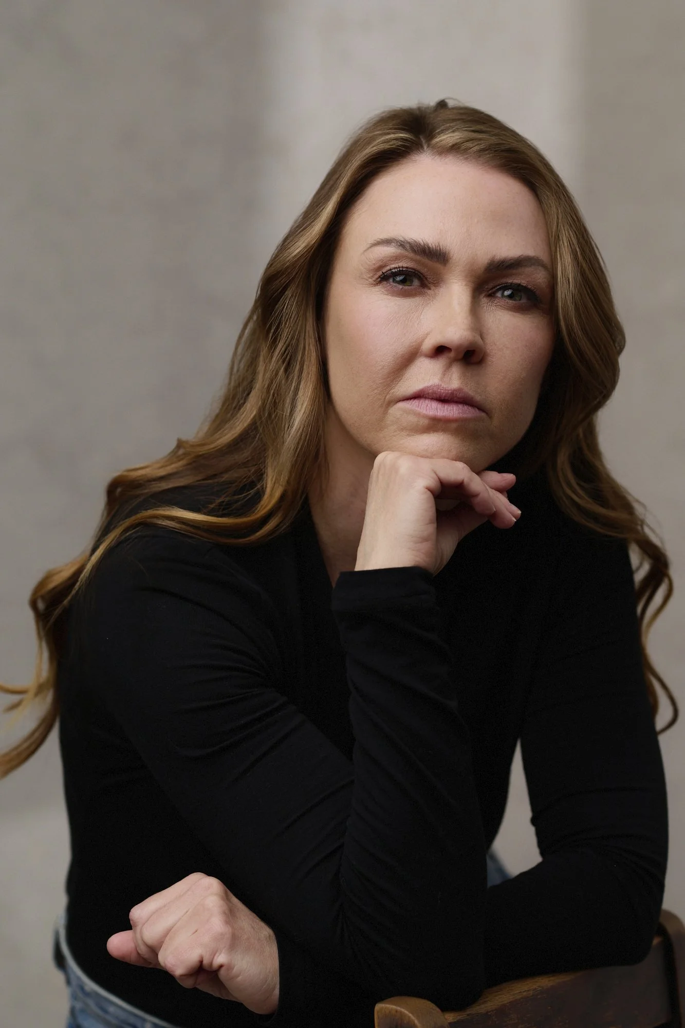 Close-up portrait of actor Adele Silva using soft studio lighting