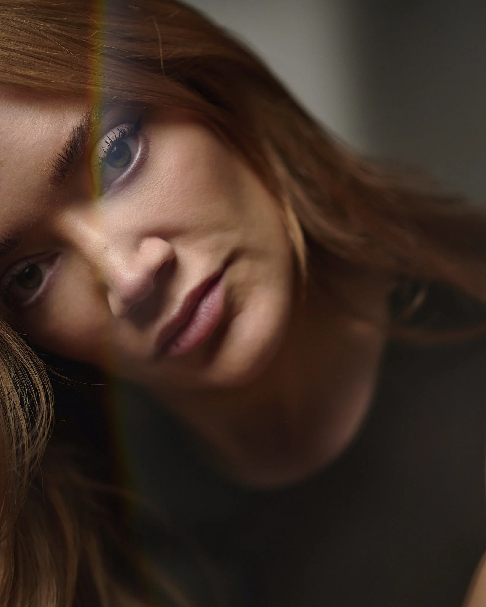 Half-length portrait of Hollie-Jay Bowes during Manchester studio photoshoot