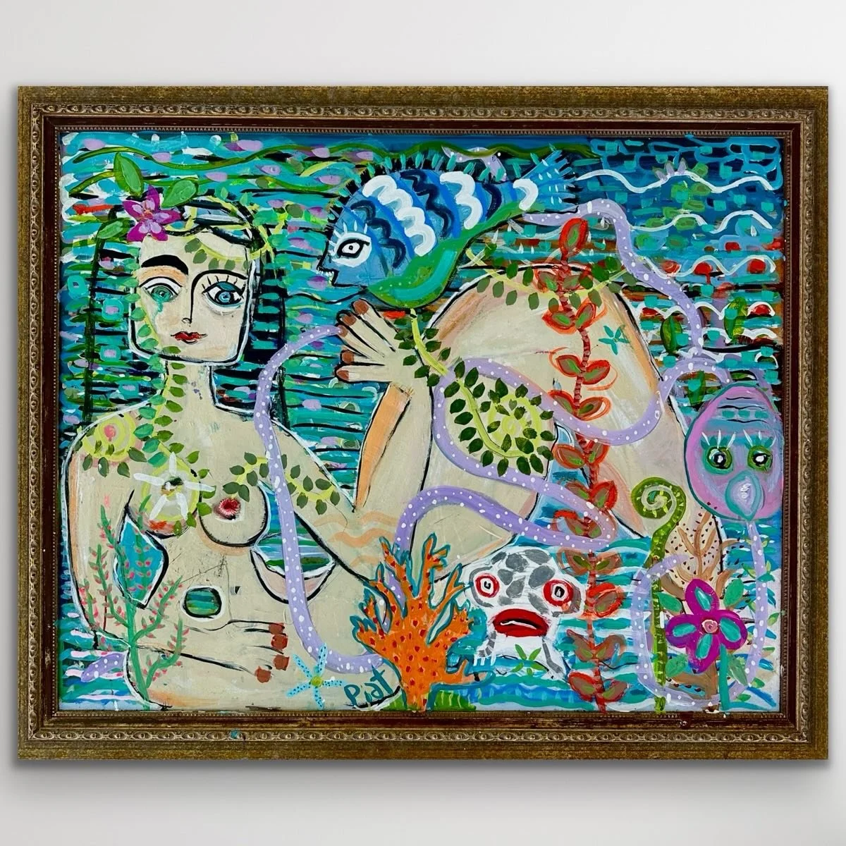 Happy with this after angst over Mr Red lipped Batfish - I so adore living by the ocean and all the sea creatures the colours and life! Framed in a vintage gold frame she measures 87cm wide by 71cm - listing soon #oceanpainting #greatbarrierreef #dan