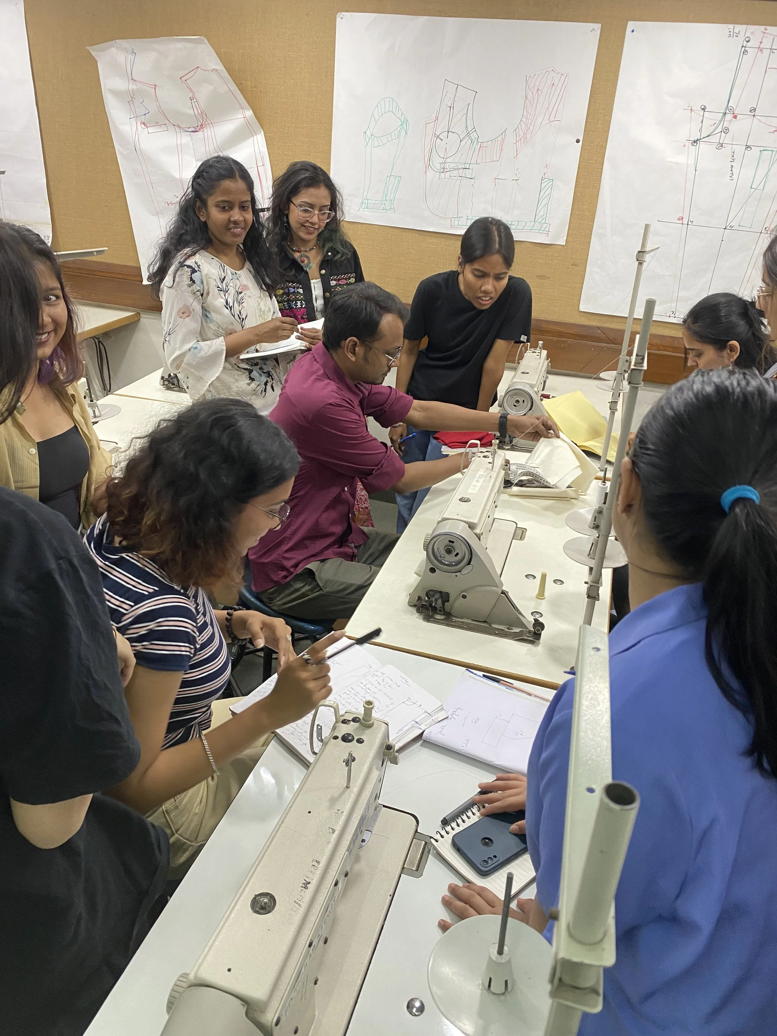  Learning Heritage. Sitting in on Goonjan Kumar’s second-year “Indian Patternmaking” class at NIFT.  New Delhi, 2023.  