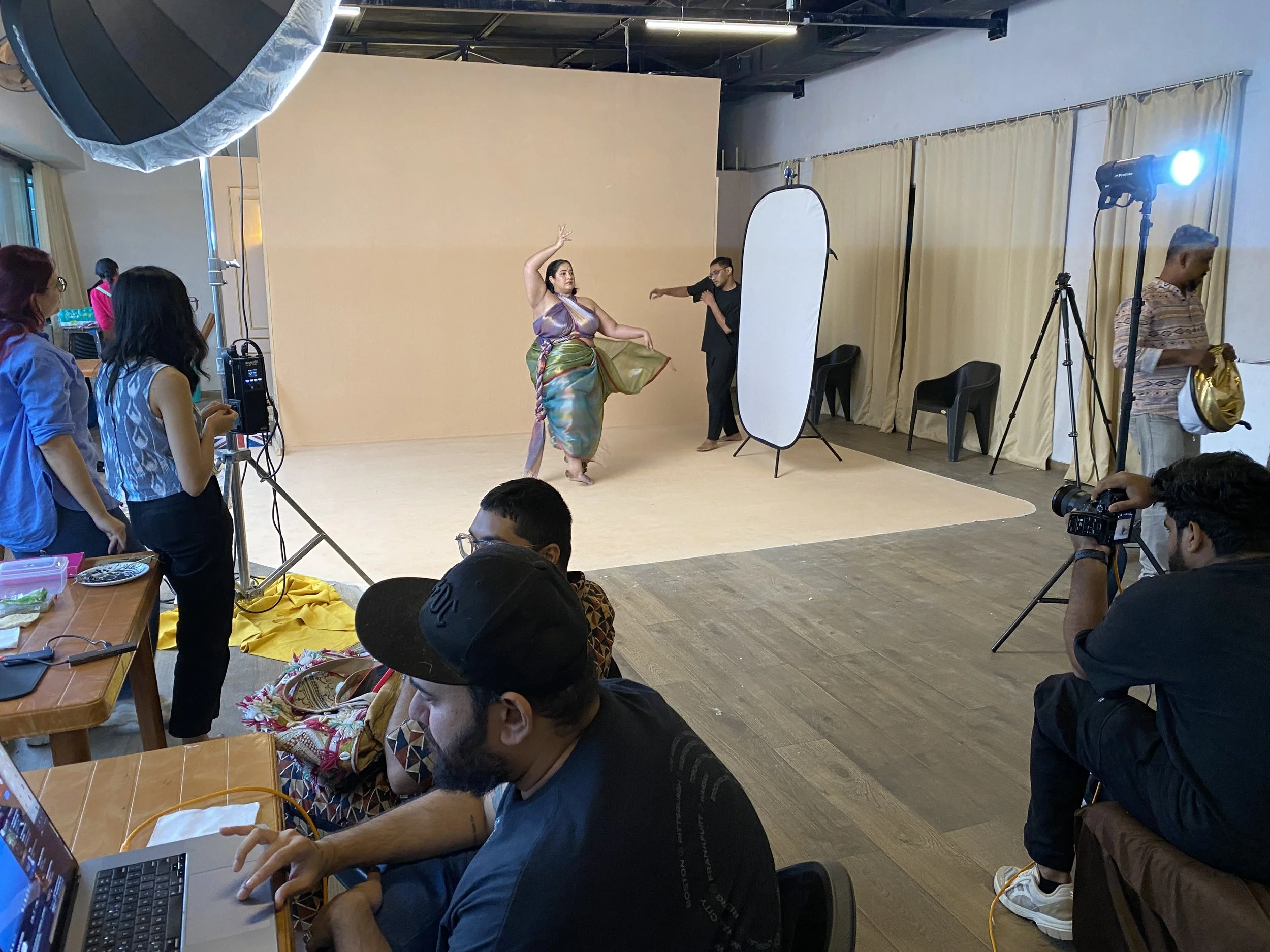  On set with fashion stylists Pranaj Jaitly and Shounak Amonkar.   Mumbai, 2023.  