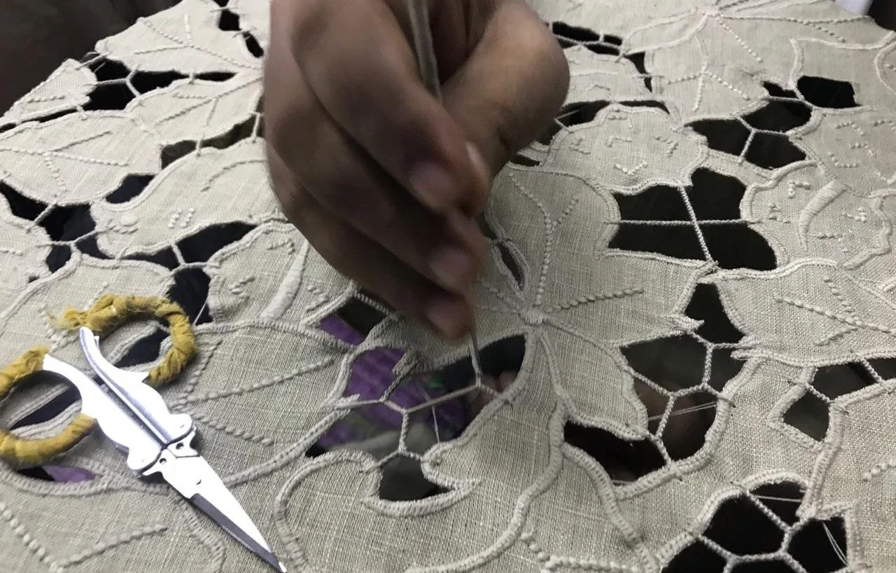  “Cut work” for Oscar De La Renta, produced in India by Marasim.   India, 2020.  