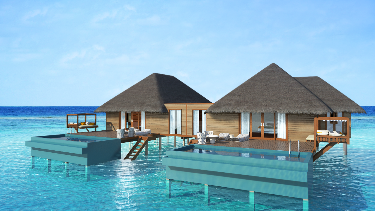 3d render for a water villa