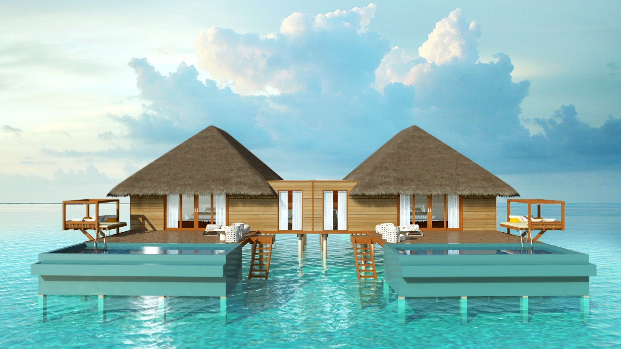 3d render for a water villa