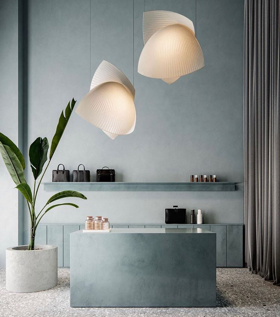 Inspired 🖤 Sensual muted palette, minimalist design &amp; composition of scaled lighting, long drapes &amp; exotic foliage. I&rsquo;d love to adapt this for a residential kitchen space. Who&rsquo;s down for it? Discuss🍸#wedontdoboring 
.
.
.
.
by @