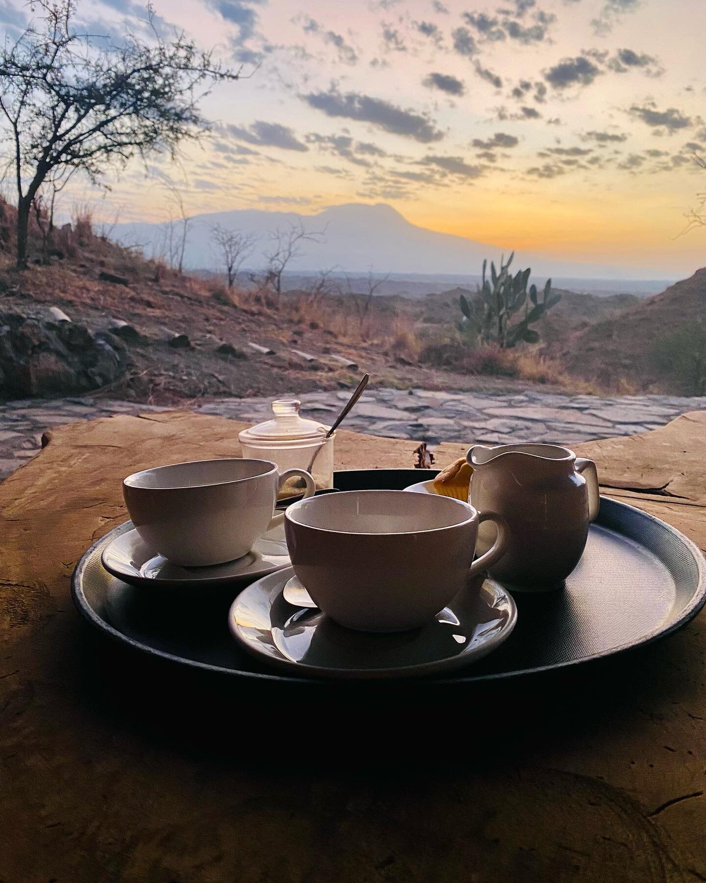 Kaffe servert p&aring; terrassen og soloppgang over Kilimanjaro - en usl&aring;elig kombo som gir fred i sjelen. H&oslash;yt oppe p&aring; slettene mellom fjellene Meru og Kilimanjaro i Tanzania ligger masailodgen  Africa Amini Life. Her bor man i fl