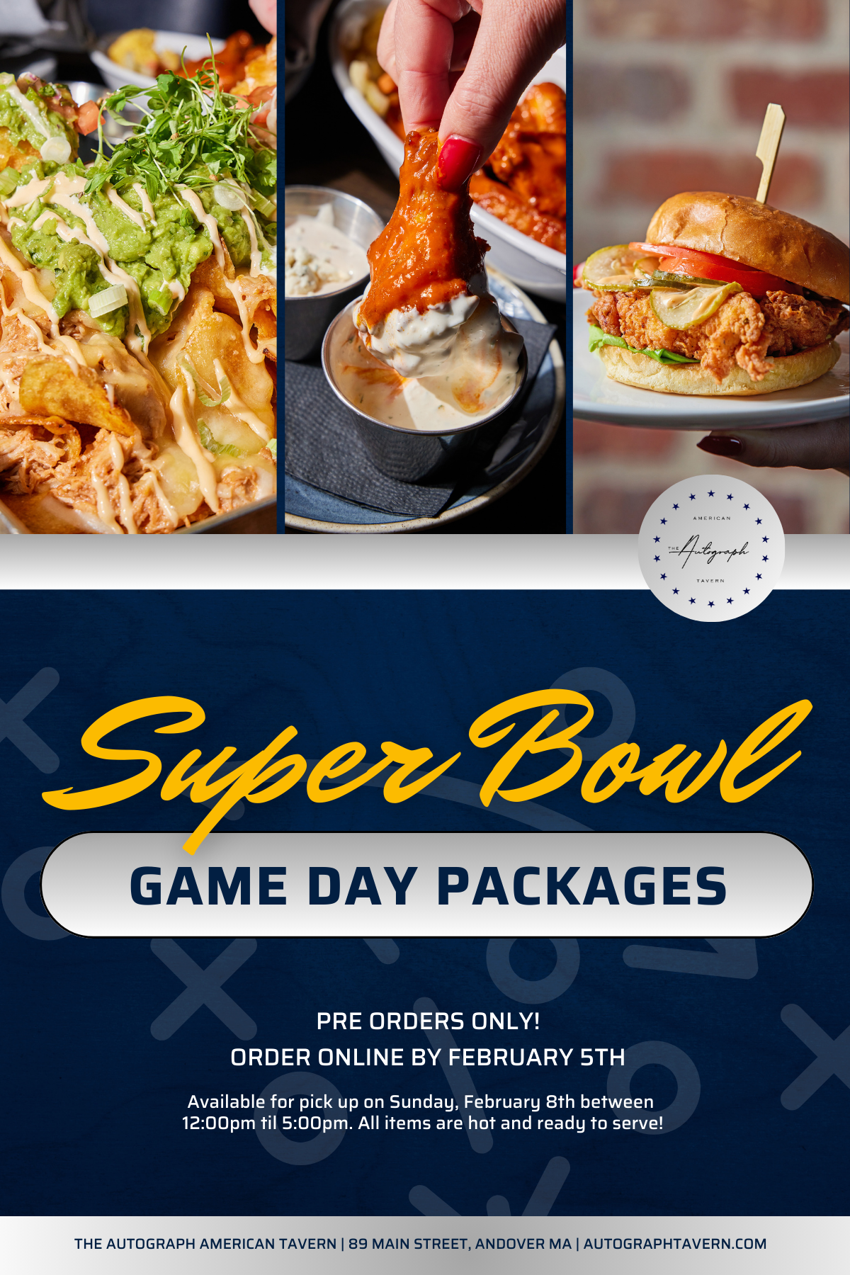 Super Bowl Sunday catering pickup at The Tavern February 8