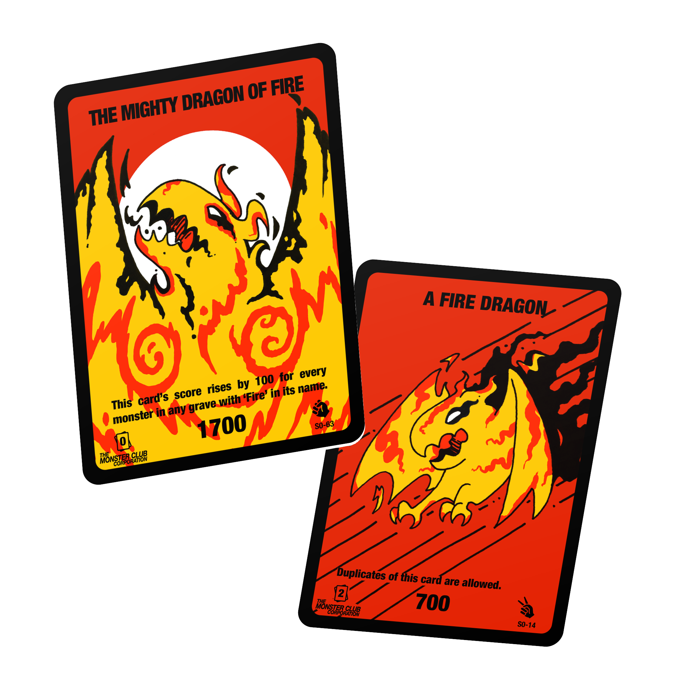 Two Monster Club cards displaying The Mighty Dragon Of Fire and A Fire Dragon.