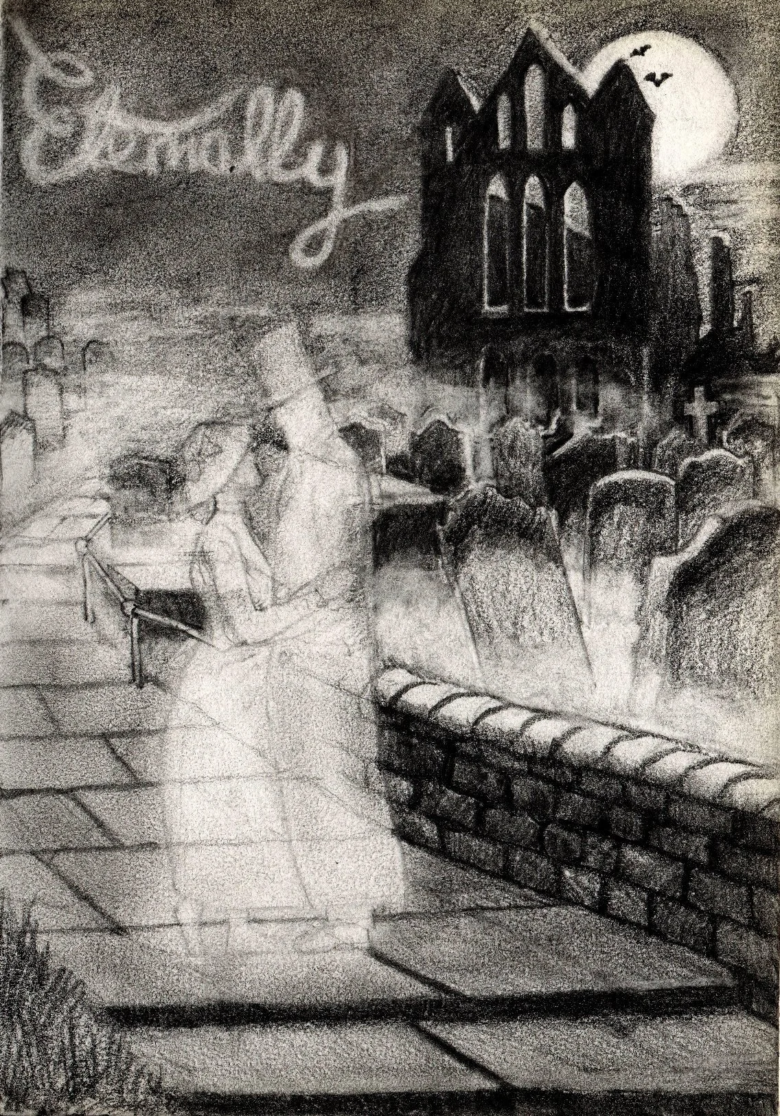 ghost lovers with Gothic abbey in background