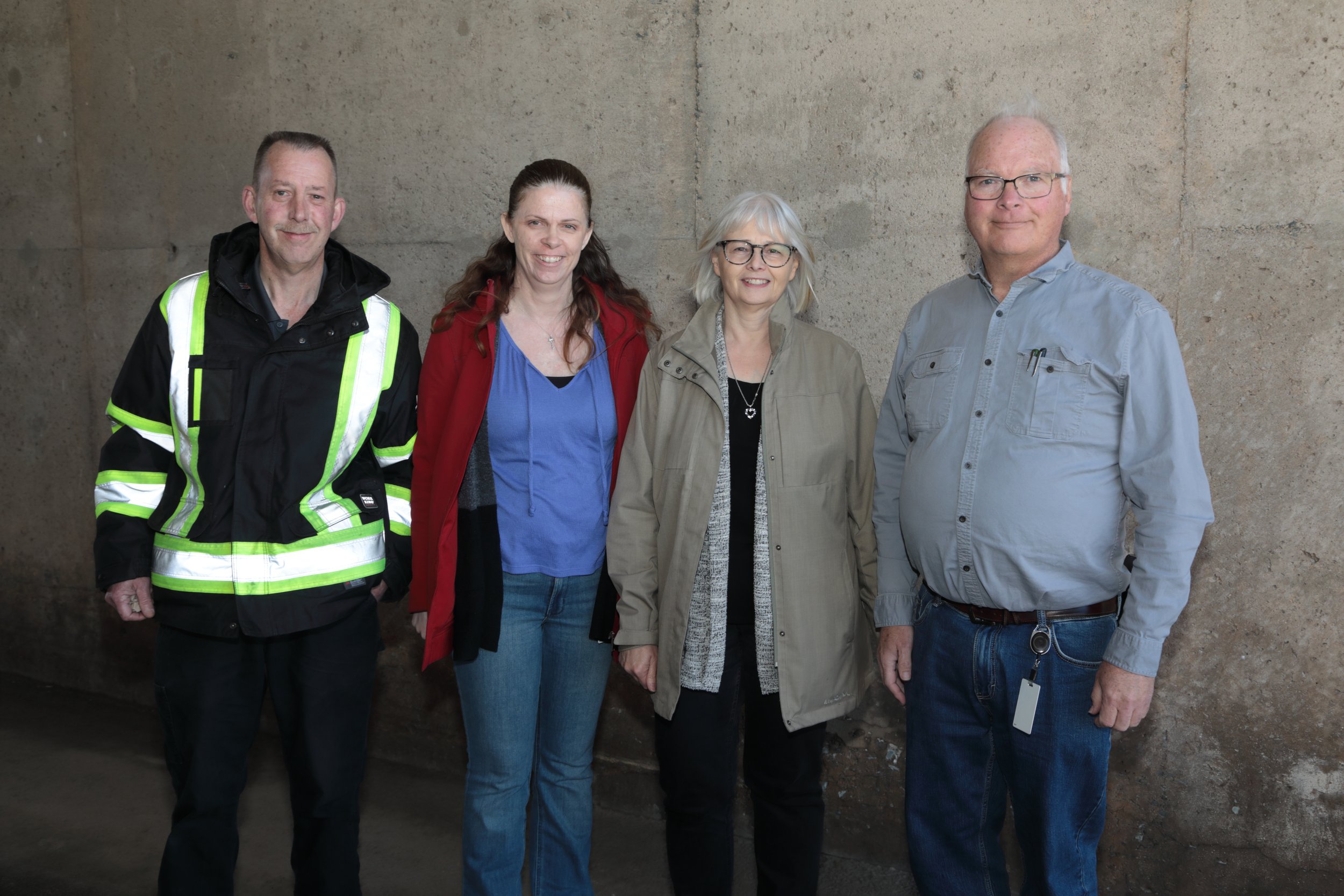 Four HHB employees were recognized with long-service awards during the year. From left, Steve McConnell, 30 years of service, Carinne Brooks, 15, Cheryl Kempton, 25 and John Richardson, 15. 