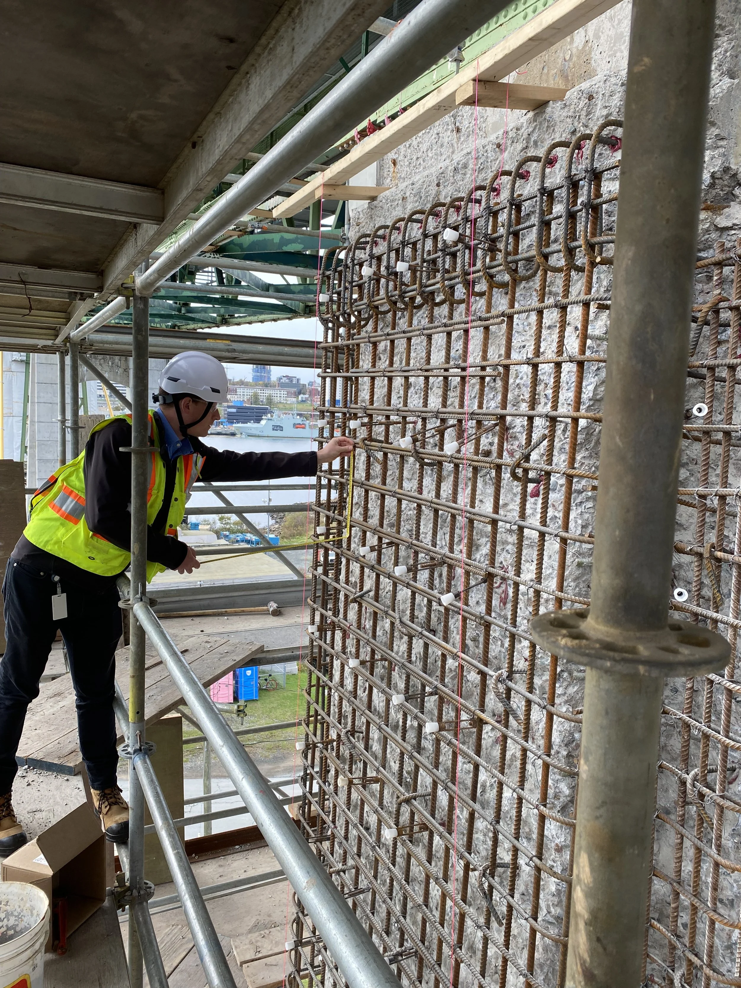 Fresh rebar is installedto help prolong the life of the bridge piers.