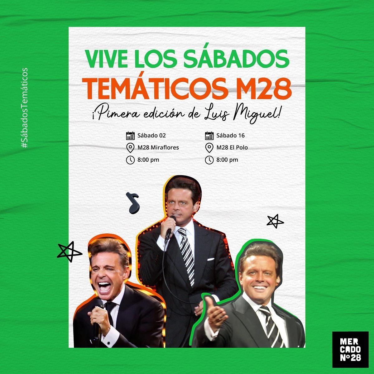 Mi papi, mi micky, mi churro, mi rey 🥰

&iquest;Te quedaste sin entrada para su concierto? Este s&aacute;bado 02 en M28 Miraflores y s&aacute;bado 16 en M28 El Polo, &iexcl;disfruta de una noche tem&aacute;tica de Luis Miguel! 

Dj, bebidas tem&aacu