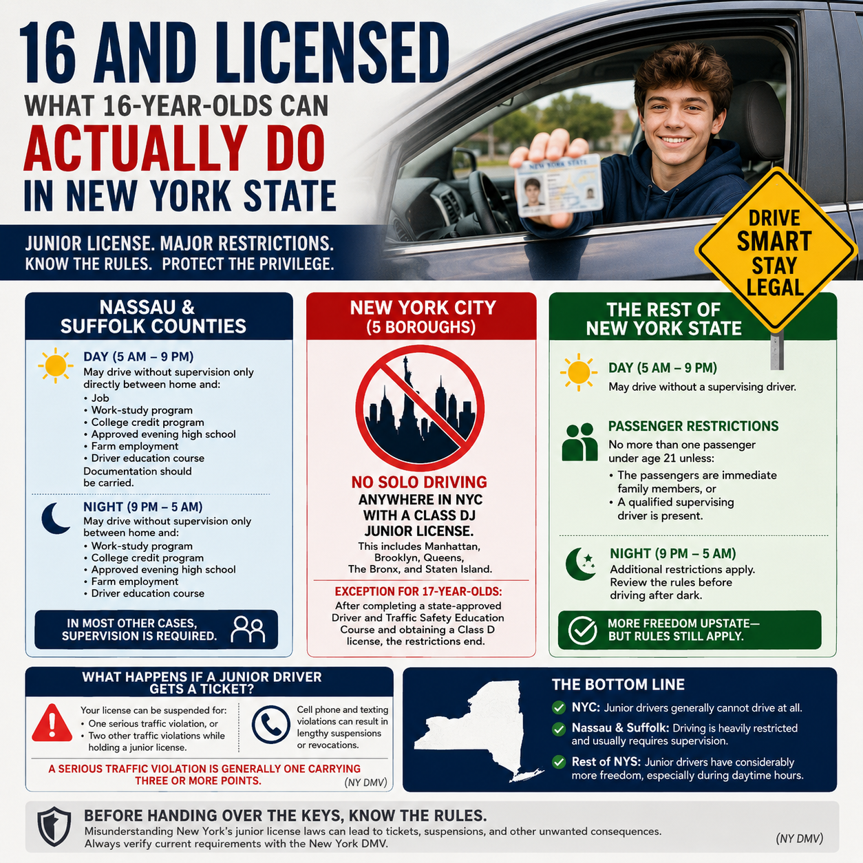 I’m 16, Passed Driver’s Ed and My Road Test. Where Can I Drive in New York?