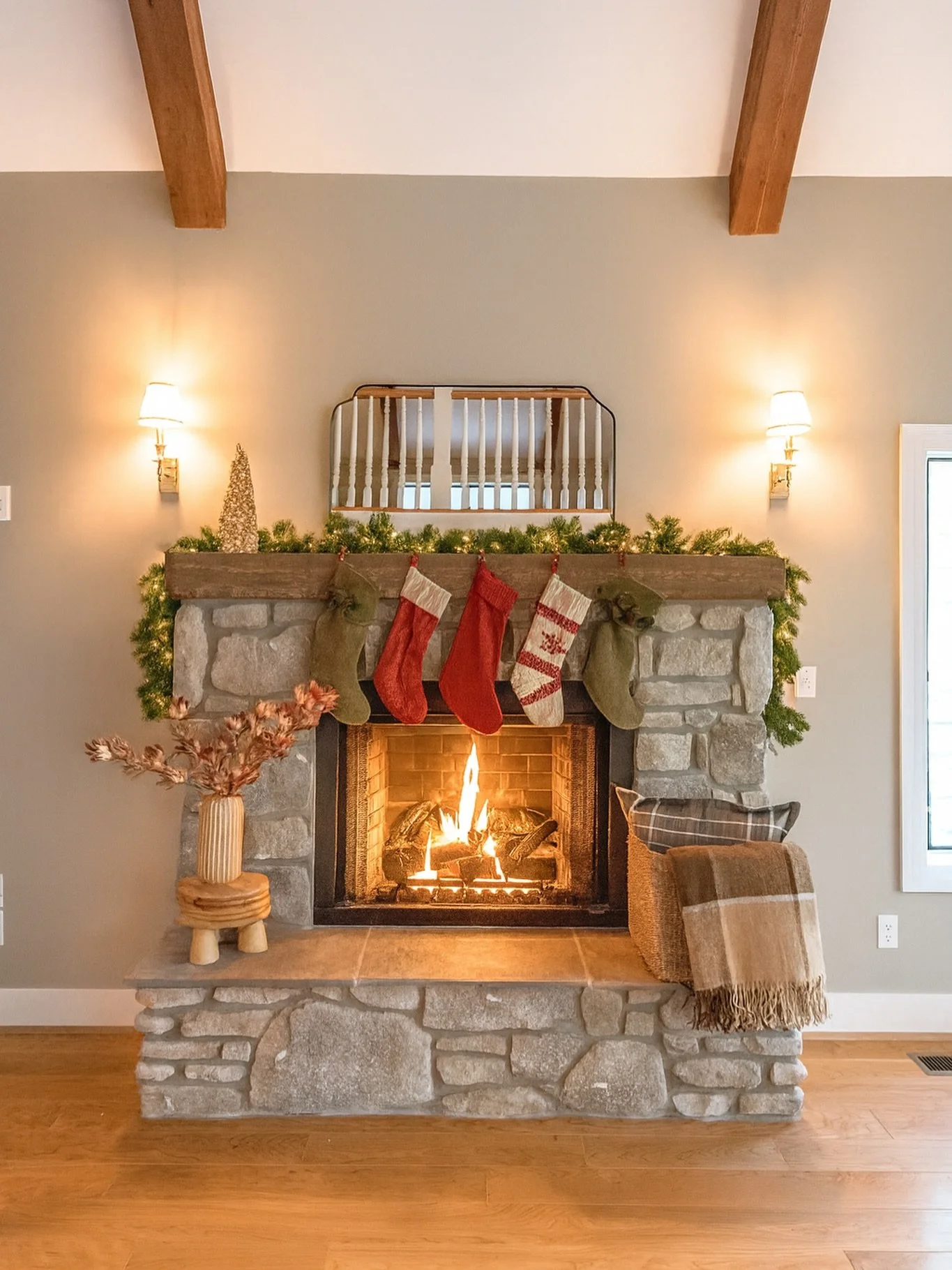 This fireplace is wrapped in Casa di Sassi Matera Country Rubble, one of my favorite ways to bring depth and character into a space.⁠
⁠
Natural texture + a glowing fire = instant holiday comfort. ✨⁠
⁠
Project: ⁠Caledonian Cottage⁠
Builder: @frankgood