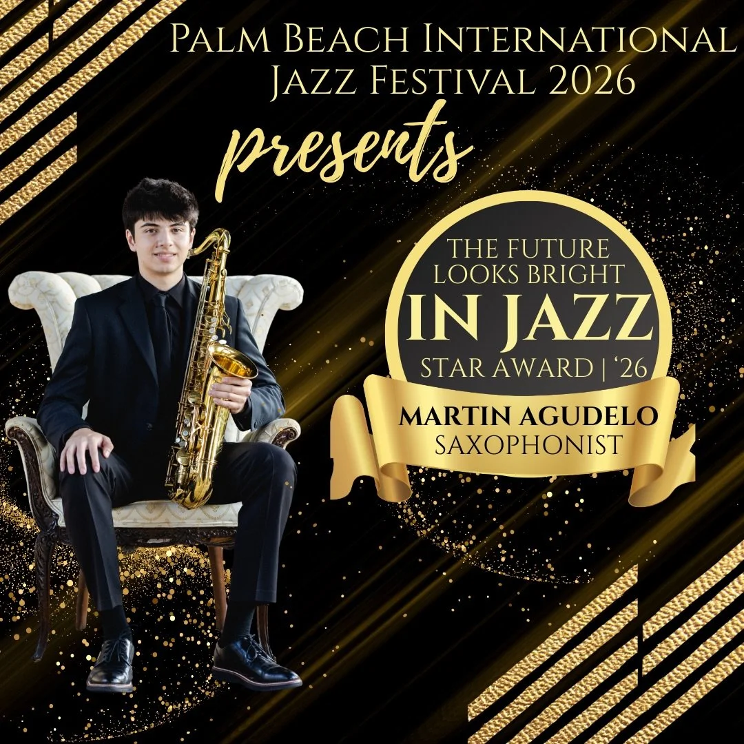 Congratulations to Martin Agudelo for being named The Future Looks Bright in Jazz Star Award by the Palm Beach International Jazz Festival! He will perform during the festival at the Kravis Center on April 26th. We are so proud of you! 🎷🎉