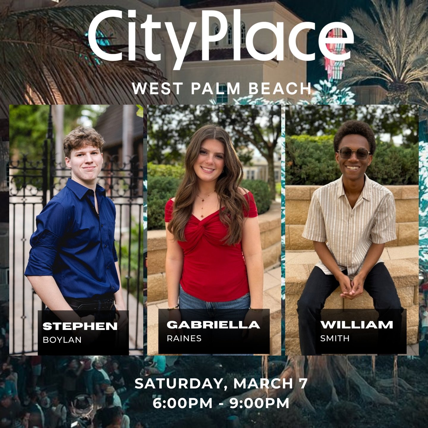 Come out to CityPlace this Saturday night to hear Gabriella, William &amp; Stephen perform some of your favorite songs! 🎷🎶🎺

#TKAjazz #CityPlace #WestPalmBeach