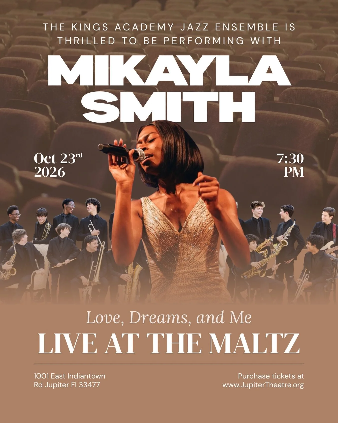 We&rsquo;re thrilled to share the stage with the incredible Mikayla Smith this October at the Maltz Jupiter Theatre.

Join us for an unforgettable evening of music as The King&rsquo;s Academy Jazz Ensemble performs alongside one of South Florida&rsqu
