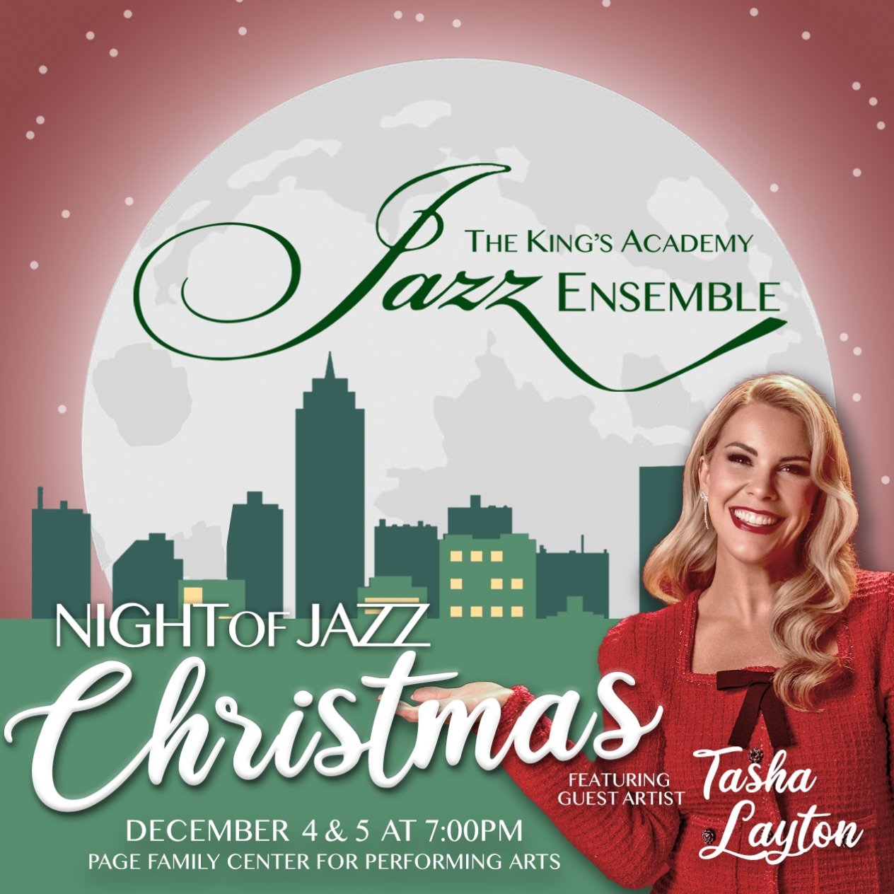 We are beyond thrilled to officially announce that the incredible TASHA LAYTON will be joining The King&rsquo;s Academy Jazz Ensemble for Night of Jazz Christmas!

🎄 NIGHT OF JAZZ CHRISTMAS 
🎤 Featuring Tasha Layton
📅 December 4 &amp; 5 | 7:00 PM 