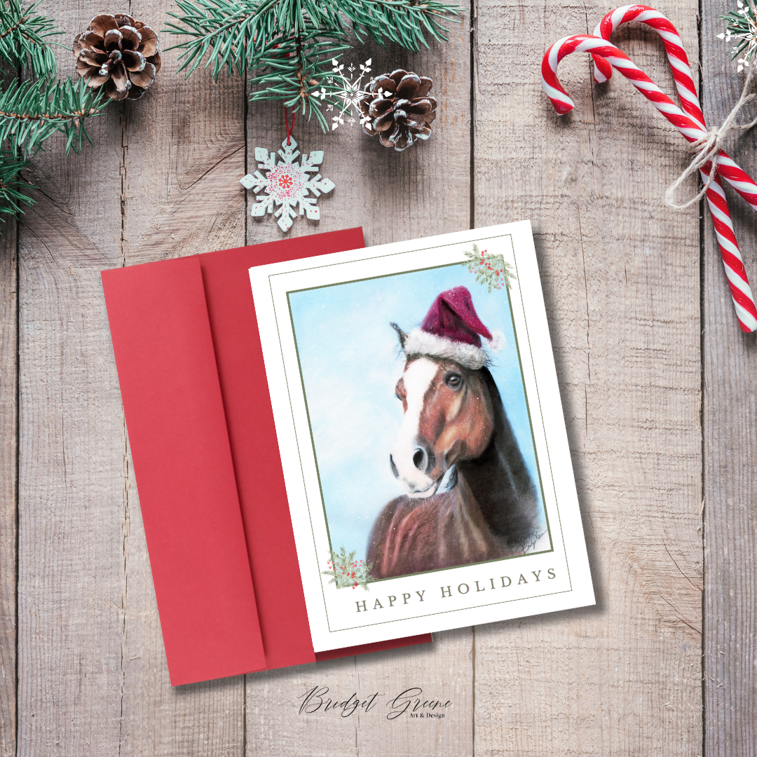 Happy holidays Santa horse card.png