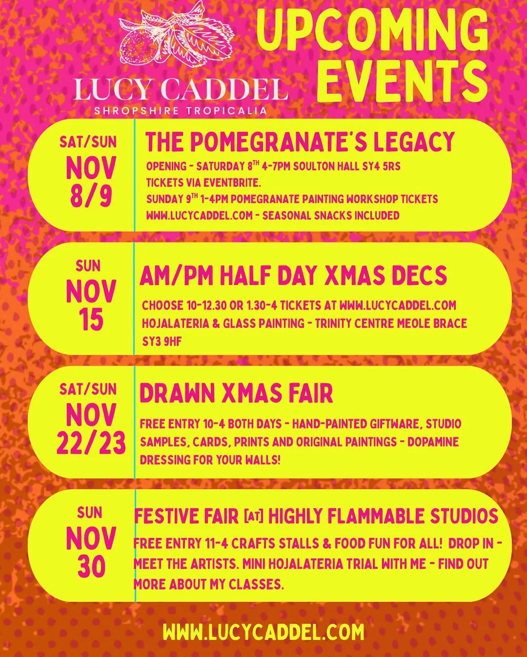 There’s always A LOT going on, but I’m so grateful- I think November is shaping up to be a real doozy!!!
I love to get out and meet you guys IRL so I’d be delighted if you could make it to any or all of these events!!!
First up, S