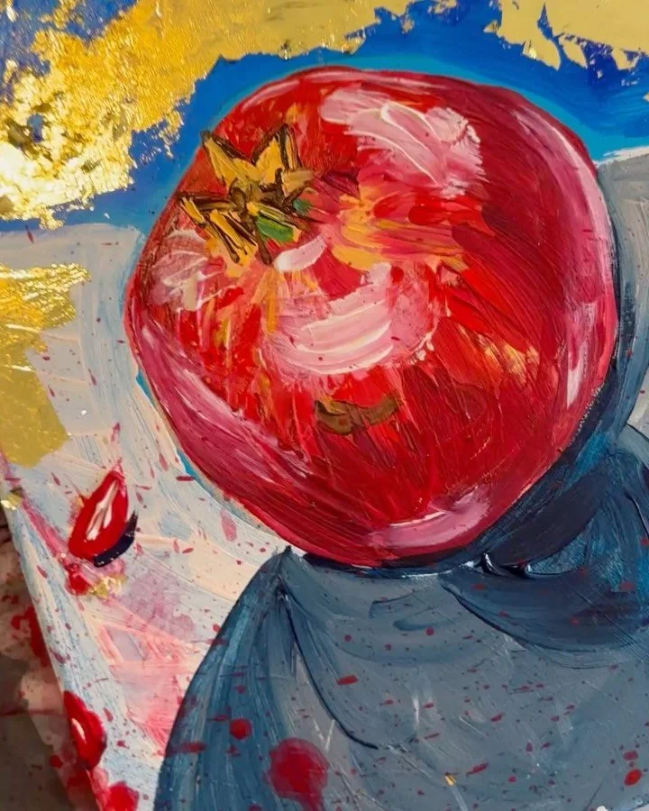 So where does the fascination with pomegranates π΄ π©Έ come from, Lucy? 
It goes without saying that I love painting all fruit, being as they are, juicy, vibrant and life affirming; sensory stimulation on every level. In particular, the rich ruby red