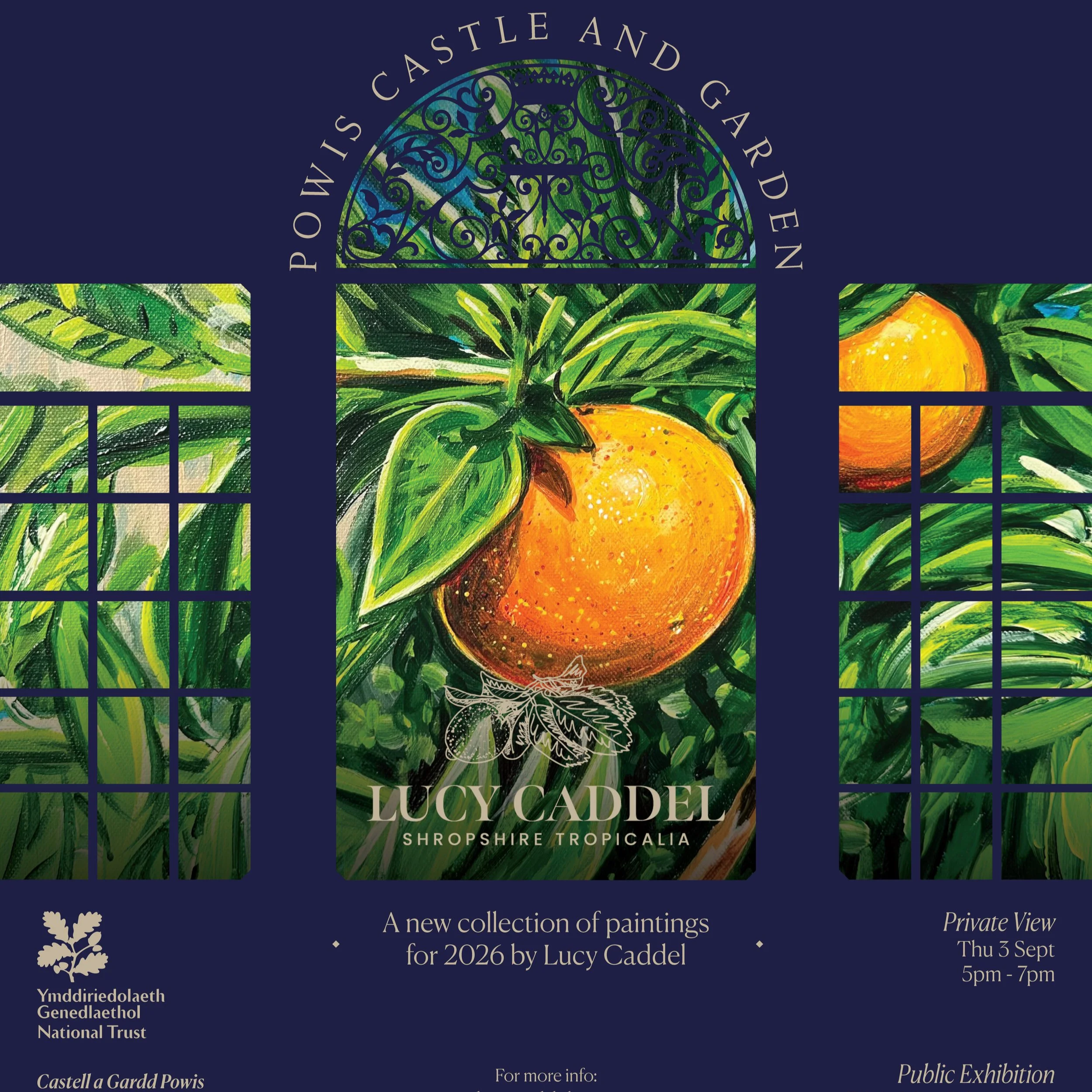 poster for preview of the orangery a show by Lucy Caddel at Powis Castle
