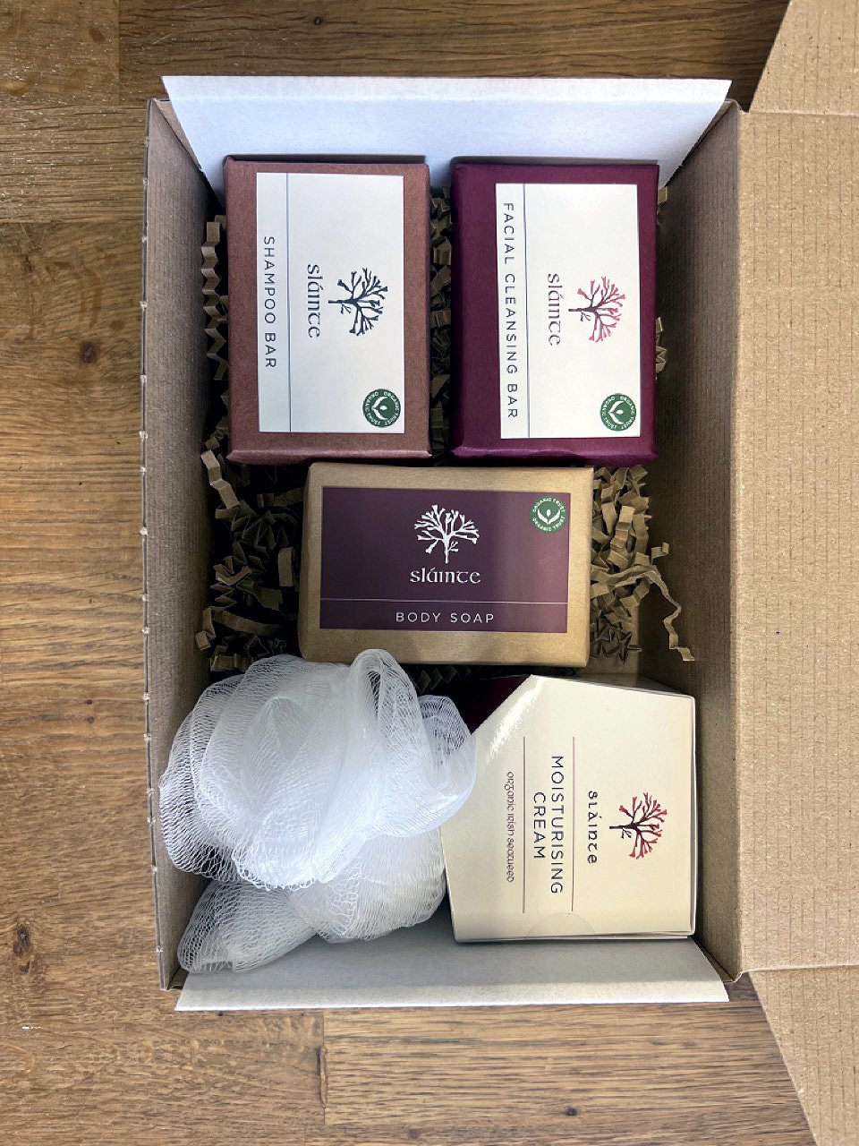 Slàinte Sea Moss Self Care Gift Set in cardboard delivery box
